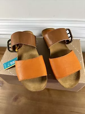 Sergio Tomani Leather Buckle Slide Sandals - Ursula Naranja/Miel EU38 A396406 • $76