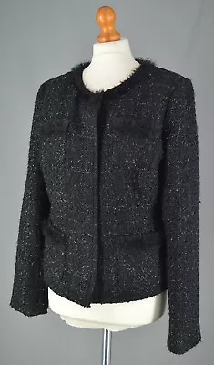 Ladies Alfani Black Wool Blend Boucle Blazer Jacket Size UK 14 • £12.99