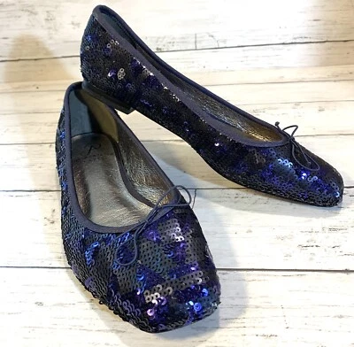 $18 • Buy Adrianna Papell Blue Sequin Ballet Flats Shoes Sz 7M