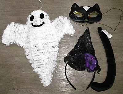 Girls BLACK CAT EYE MASK TAIL WITCH HAT HEADBAND HANGING GHOST DECORATION LOT  • $4.76