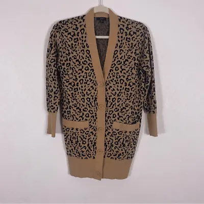 J. Crew Tan & Black Leopard Print V Neck Button Front Cardigan Sweater • $25