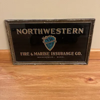 Vintage NORTHWESTERN FIRE AND MARINE INSURANCE CO - WOOD FRAME SIGN • $50