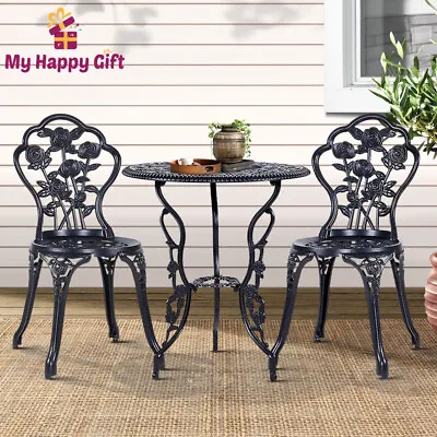 Gardeon 3 Piece Outdoor Setting Chairs Table Bistro Set Cast Aluminum Patio Rose • $194.37
