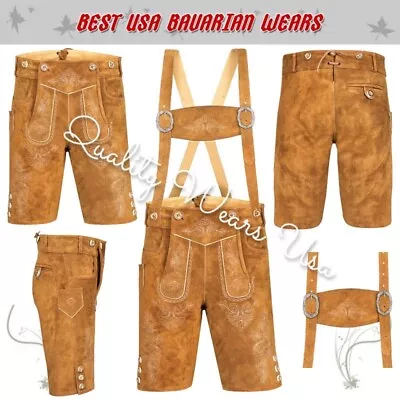 Authentic Men Lederhosen Oktoberfest Bavarian Lederhosen -Leather Trousers Plain • $89.99