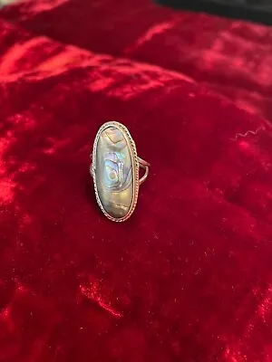 MT507 Vintage Abalone & .925 Sterling Silver Mexico Ring Size 6.5 • $22