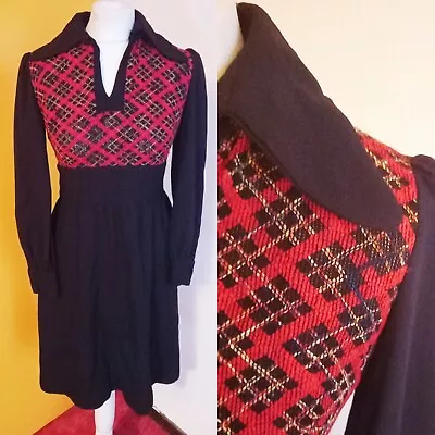£4.99 • Buy Original Vintage 60s 70s Mod Tartan Red Black Dress Sz 8