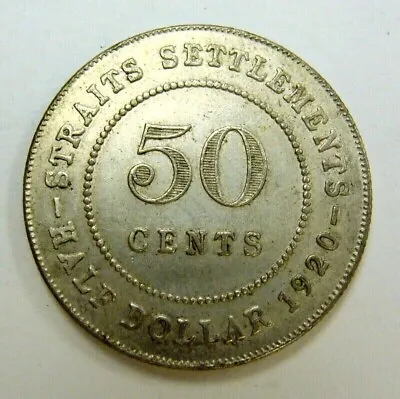 1920 Straits Settlements Hi Grade .500 Silver Coin Free Shipping In Usa • $16.68