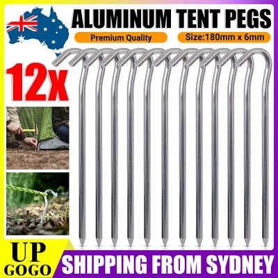 12x Aluminum Tent Pegs Hook Outdoor Camping Trip Ground Durable Nail Stakes 18cm • $9.22