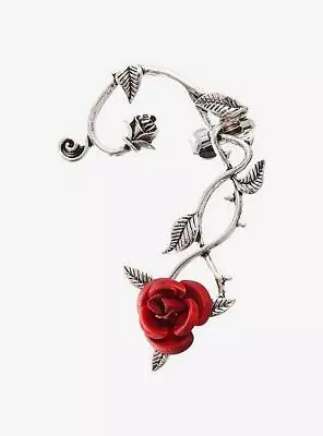 Red Rose Vine Filigree Ear Cuff With Post Insertion Silver Tone Nickel Free NWT • $17.99