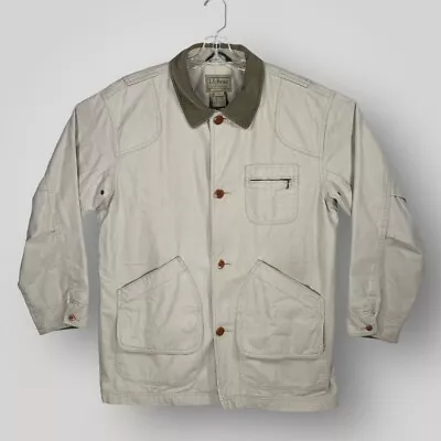 LL Bean 0JV69 Chore Canvas Coat Flannel Lined Field Jacket  Men's Large Beige • $72