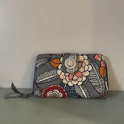 Vera Bradley Turn Lock Zip Gray Floral Clutch Wallet 8” X 5” X 1” • $15.99