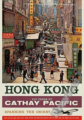 VINTAGE HONG KONG AIRWAYS CATHAY PACIFIC Print Poster Wall Art Picture A4 + • £4.99