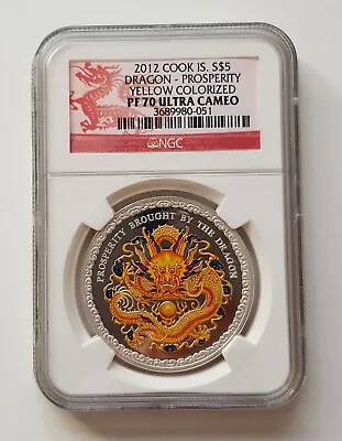 $189.95 • Buy 2012 $5 Cook Islands Dragon Prosperity NGC PF70 UC Yellow Colorized 1oz Silver