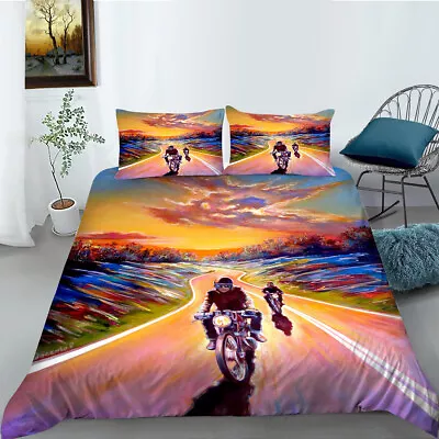 £16.10 • Buy 3D Cool Motorcycle Bedding Duvet Cover Set Bed Cover Set Single Double King  M1