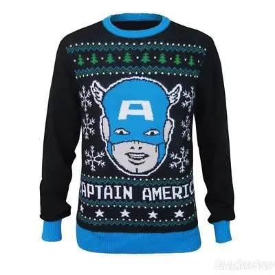 Captain America Ugly Christmas Sweater MENS Black Holiday SIZE XL Marvel Comics • $49.99