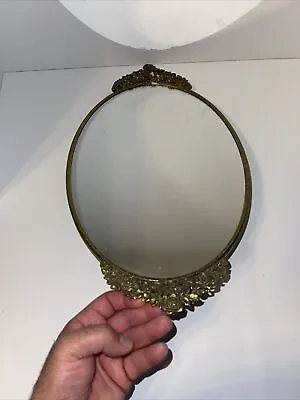 Vintage Filigree Ornate Gold Oval Mirror Dresser Tray Rose Handle Matson. T2. • $75