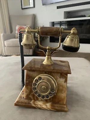 Vintage Rotary  ONIX Telephone Brass & Marble Brown   18k GP • $65