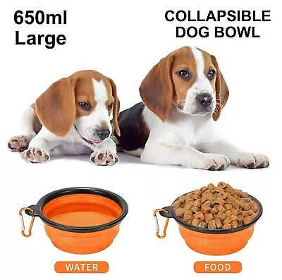 Large 650ml Cat Dog Bowl Food Water Feeding Silicone Collapsible Portable Travel • £3.39