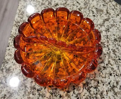 Vintage MCM Viking Art Glass Orange Ashtray Persimmon Large Heavy Scalloped 8.5  • $29.99