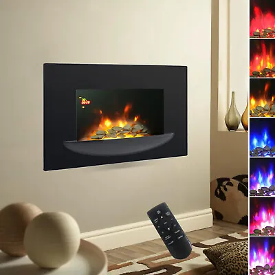 Wall Hung Electric Fireplace Pebble LED Flame Heater900/1800W Remote Control • £199.95