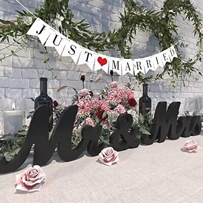 Mr & Mrs Sign For Wedding Table Large Black Wooden Mr And Mrs Sign & Just Mar... • $25.74