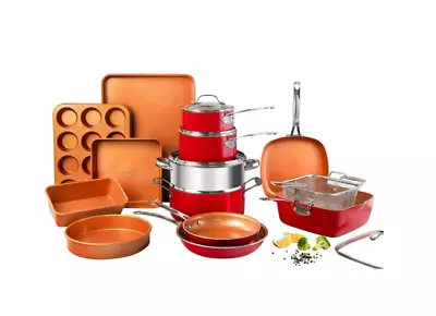 Red 20pc Set Bakeware Cookware Pans Nonstick Pots Kitchen Baking Copper Ceramic • $192.07