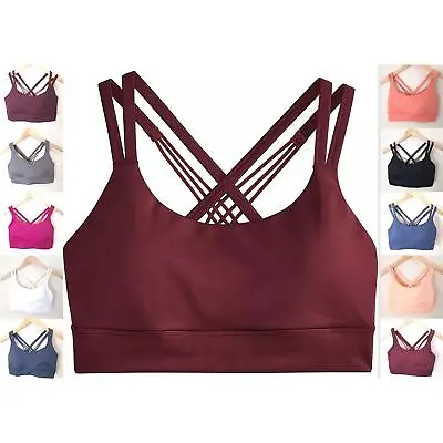 Sports Bra Bralette Crop Top Non-Wired Removable Padding Strappy Back Soft Gym  • £5.95