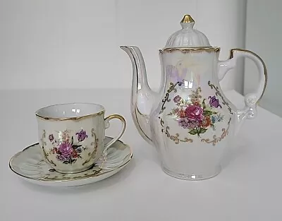 Vtg Fresh China Made In Japan Hand Painted Luster Covered Tea Pot & Cup/Saucer • $29.95