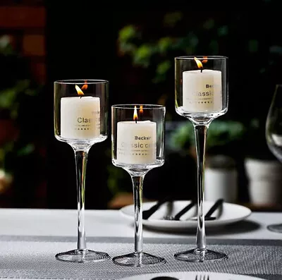 Set Of 3 Elegant Glass Tea Light Candle Holders Wedding Table Centrepiece D • £12.94