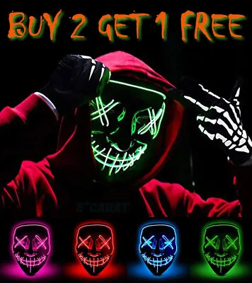 Halloween LED Glow Mask 3 Mode EL Wire Costume Clubbing Rave Cosplay Party Purge • $7.89