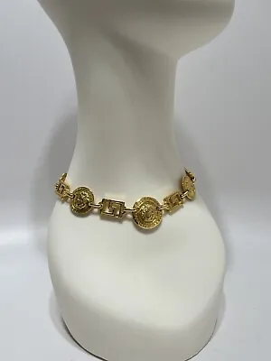 Vtg Gianni Versace Gold Medusa Greek Key Choker Necklace • $570