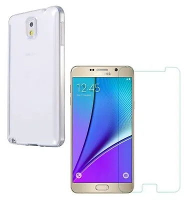 For SAMSUNG GALAXY NOTE 3 TEMPERED GLASS SCREEN PROTECTOR + CLEAR TPU CASE COVER • £5.45