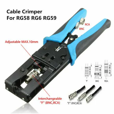 RG59 Compression Crimper HAND Tool BNC/RCA/F Connectors RG59/58/6 Wire Cables • £18.95