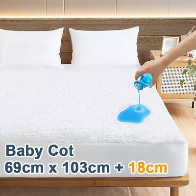 Fully Fitted Waterproof Mattress Protector Terry Cotton Bed Soft Cover -All Size • $18.59