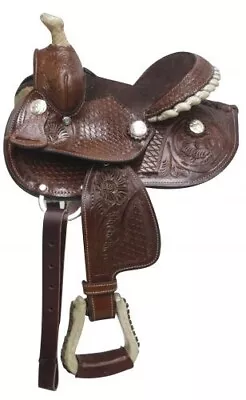 Fully Tooled Miniature Horse/Pony Western Saddle Silver Laced Cantle 7  NEW • $139