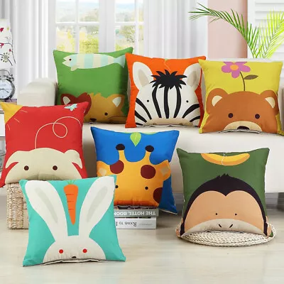 18  Cute Cartoon Animal Cushion Cover Cotton Linen Pillowcase Kids Bedroom Gift • £5.15