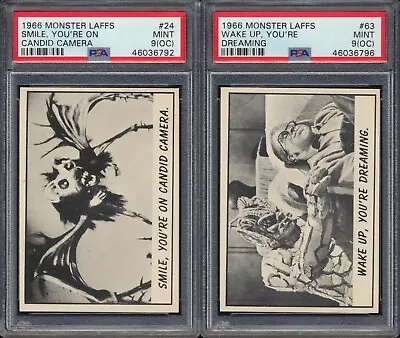 2 Card Lot 1966 Monster Laffs 63 Wake Up Dreaming 24 Smile Candid PSA 9 MINT OC • $97.65