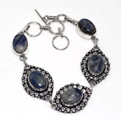 925 Silver Plated-Sodalite Gemstone Handmade Ethnic Bracelet Jewelry 8.5  MJ • $2.99