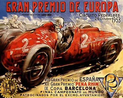 Poster 1953 European Grand Prix Barcelona Car Race Spain Vintage Repro Free S/h • $11.90