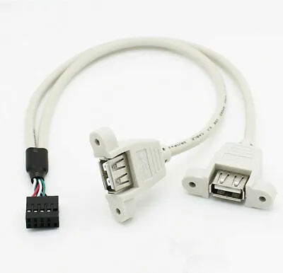 Motherboard 9pin Pitch To Dual Port USB2.0 A Female Screw Lock Panel Mount Cable • £4.50