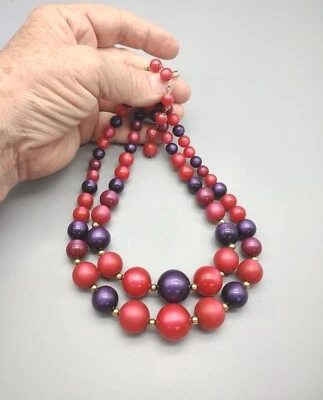 £1.07 • Buy Vintage Pink, Purple Plastic Beaded Necklace Signed Trifari J3