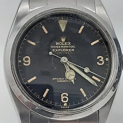 Vintage Rare Rolex Explorer 36 Mm Steel Automatic Black Gilt Dial Watch 6610 • $35990