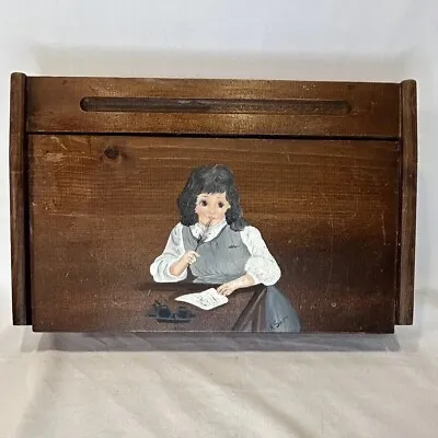 Vintage Wooden Lap Desk Writing Box Hand Painted K Smith Signed Girl WFH Office • $92.53