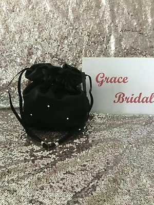 £5.99 • Buy BLACK DUCHESS SATIN DOLLY BAG BRIDAL BRIDESMAID PROM FLOWER GIRL *free Swatches*