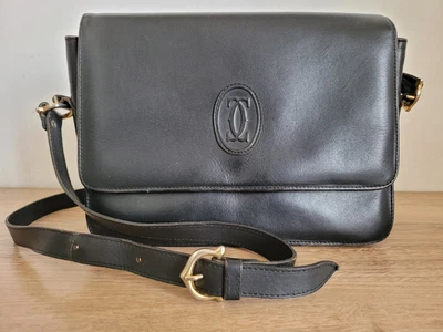 $135 • Buy Vintage CARTIER Black Crossbody Messenger Bag - AUTHENTIC - USED