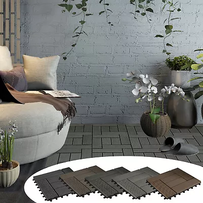 11x Decking Tiles WPC Composite Garden Patio Interlocking Balcony Flooring Tiles • £38.99