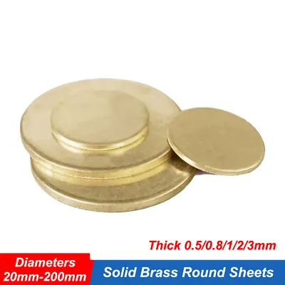 Solid Brass Discs Blanks Metal Round Sheets Dia 20mm-200mm Thick 0.5/0.8/1/2/3mm • £2.14