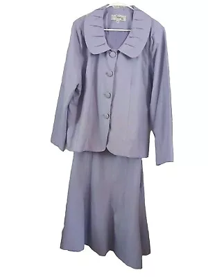 En French 2PC Skirt Suit Women’s 20 Lilac Blazer Buttons  Long Sleeve Viola  • $59