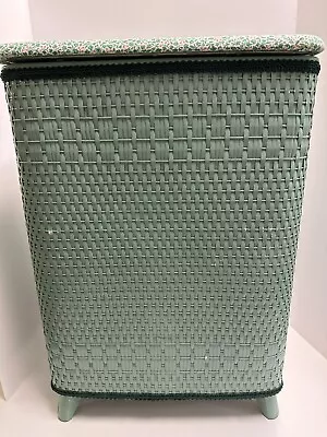 Vintage Rectangle Green Wicker Laundry Hamper Basket • $50