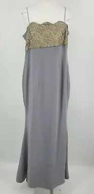 Naeem Khan Maxi Dress Womens 12? Silver Beaded Spaghetti Strap Grey • $225